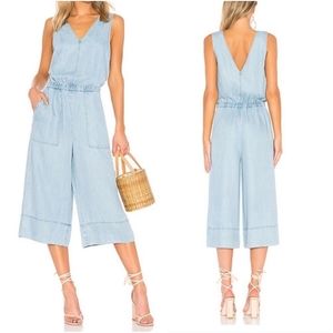Splendid Indigo Cropped Wide-leg Chambray Jumpsuit